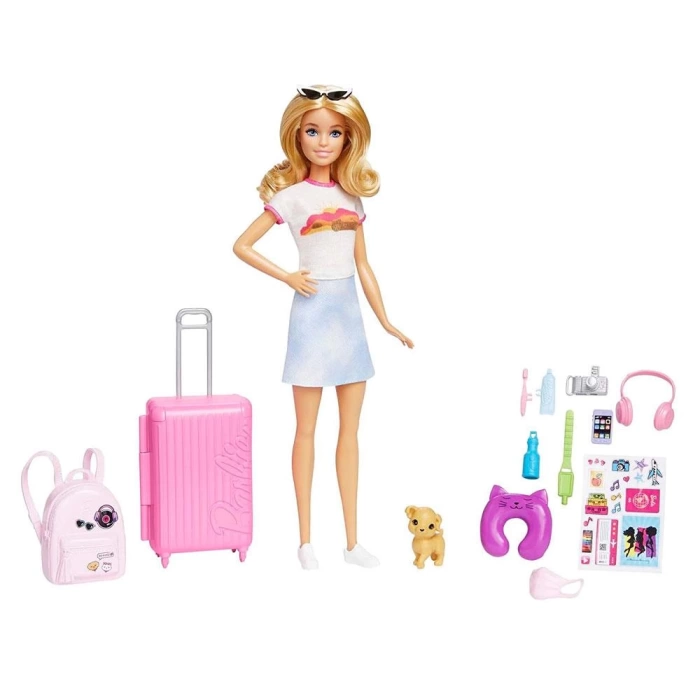 Barbie Seyahatte Bebeği ve Aksesuarları HJY18