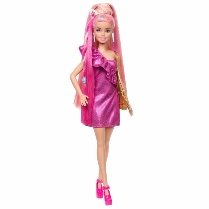 Barbie Upuzun Muhteşem Saçlı Bebekler Pembe Saçlı Bebek JDC85