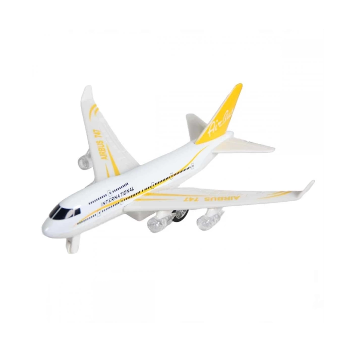 Metal Çekbırak Işıklı Sesli Yolcu Uçağı - Sarı