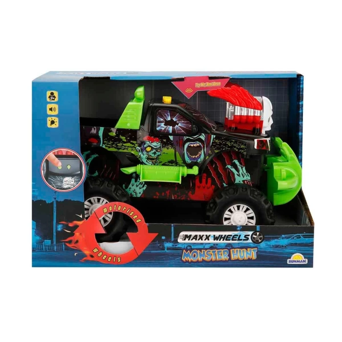 Maxx Wheels Monster Hunt Sesli ve Işıklı Motorize Araba 30 cm. - Yeşil
