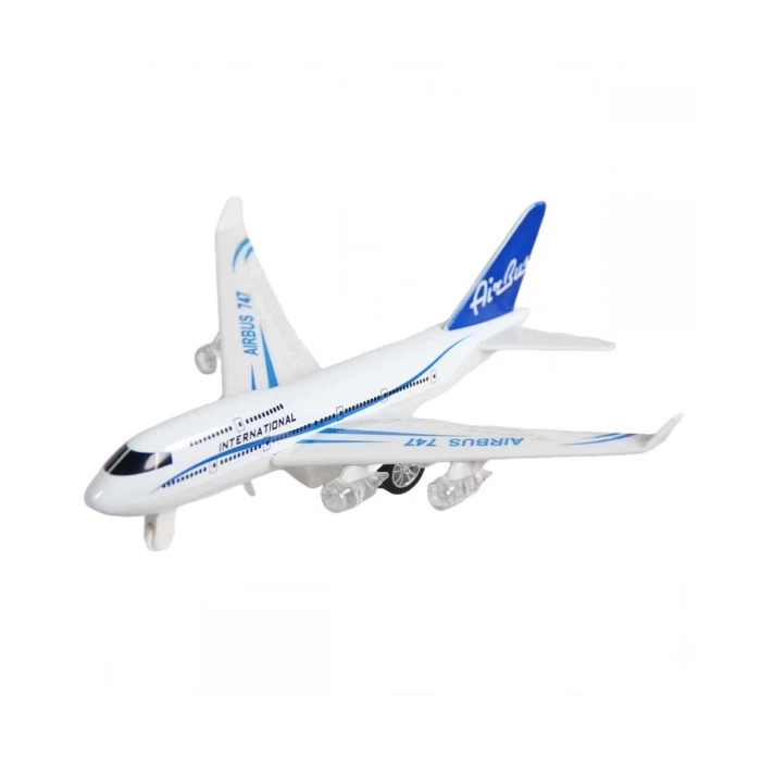 Metal Çekbırak Işıklı Sesli Yolcu Uçağı - Beyaz