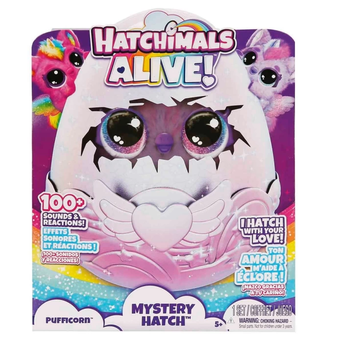 Sesli ve Işıklı Hatchimals Alive Mystery Hatch Pufficorn İnteraktif Peluş Sürpriz Yumurta