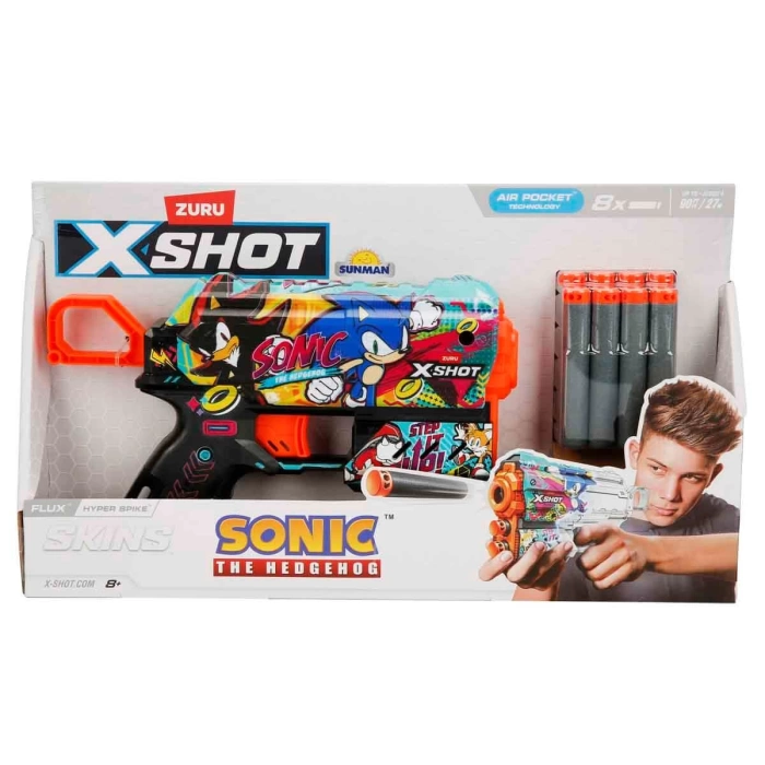 X-Shot Skins Flux Sonic The Hedgehog 8 Mermili Sünger Dart Atan Silah 21 cm