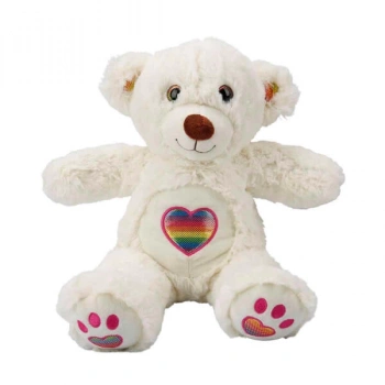 Gökkuşağı Kalpli Peluş Ayı 30 cm. - Beyaz