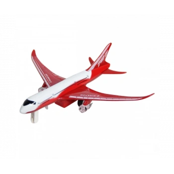 Metal Çekbırak Işıklı Sesli Yolcu Uçağı - Kırmızı