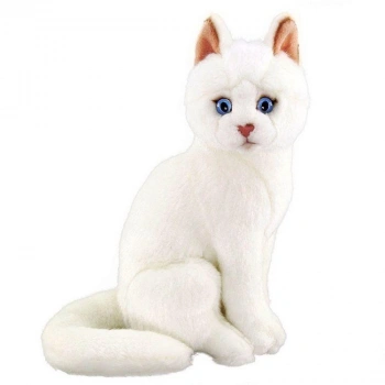 Oturan Beyaz Peluş Kedi 22 cm.