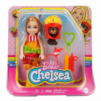 Barbie Kostümlü Chelsea ve Hayvancığı Oyun Setleri Hamburger Elbiseli - GHV69