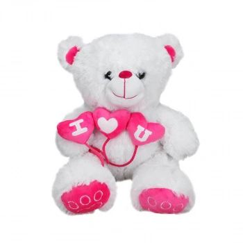 3 Kalpli Peluş Ayı 38 cm. - Pembe Kalpli Peluş Ayı