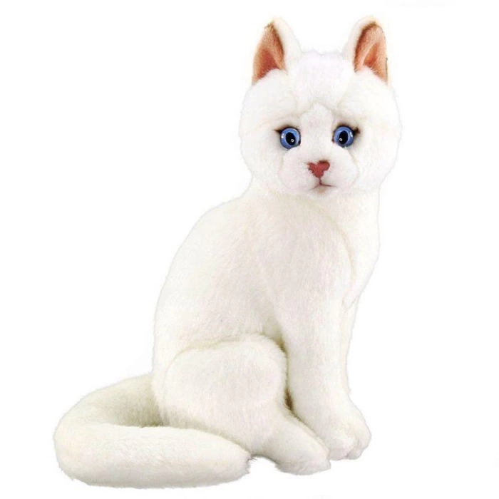 Oturan Beyaz Peluş Kedi 22 cm.