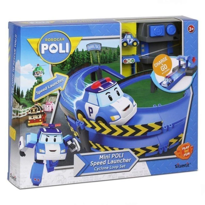 Robocar Poli Fırlatıcılı ve Dönemeçli Yol Seti