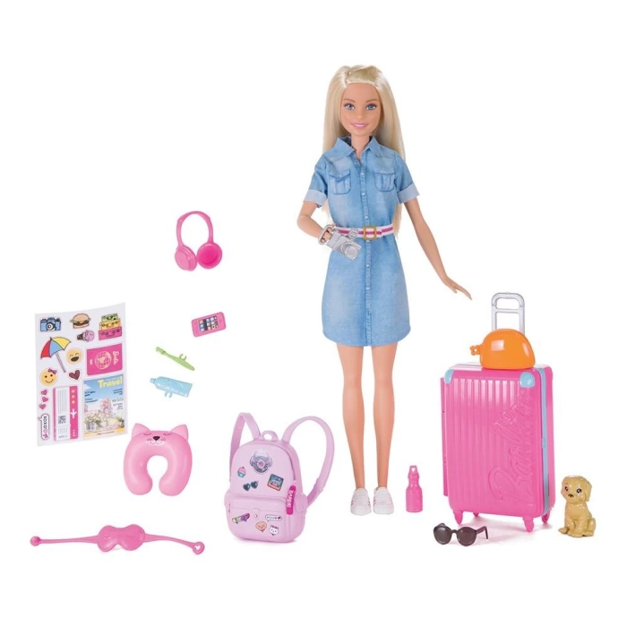 Barbie Seyahatte Bebeği ve Aksesuarları - FWV25