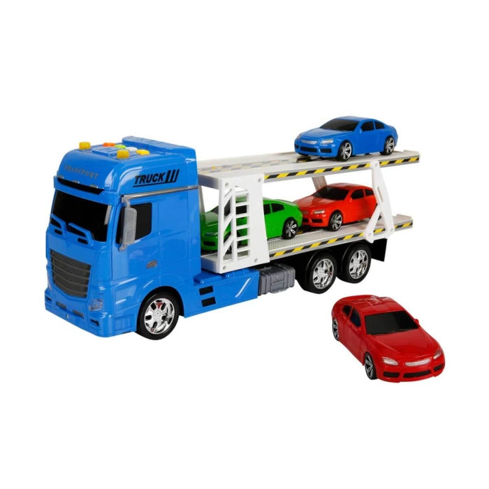 1:24 Maxx Wheels Sesli ve Işıklı 2 Katlı Transporter Tır 44 cm. - Mavi Tır