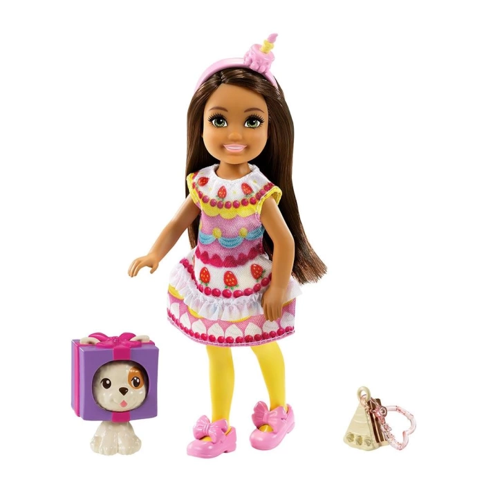 Barbie Kostümlü Chelsea ve Hayvancığı Esmer Doğum Günü Elbisesi - GHV69