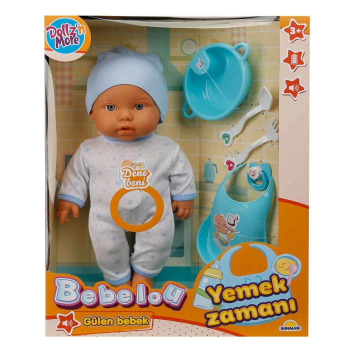 Bebelou Yemek Zamanı Sesli Bebek Seti 35 cm. - Mavi