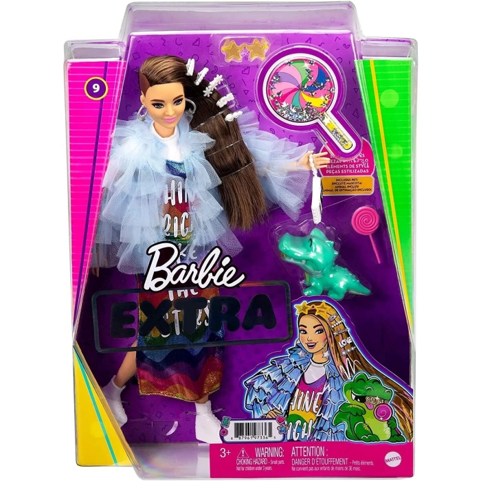 Barbie Extra Renkli Elbiseli Kumral Bebek
