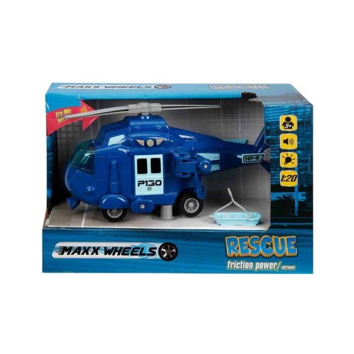 1:20 Maxx Wheels Sesli ve Işıklı Kurtarma Helikopteri - Mavi