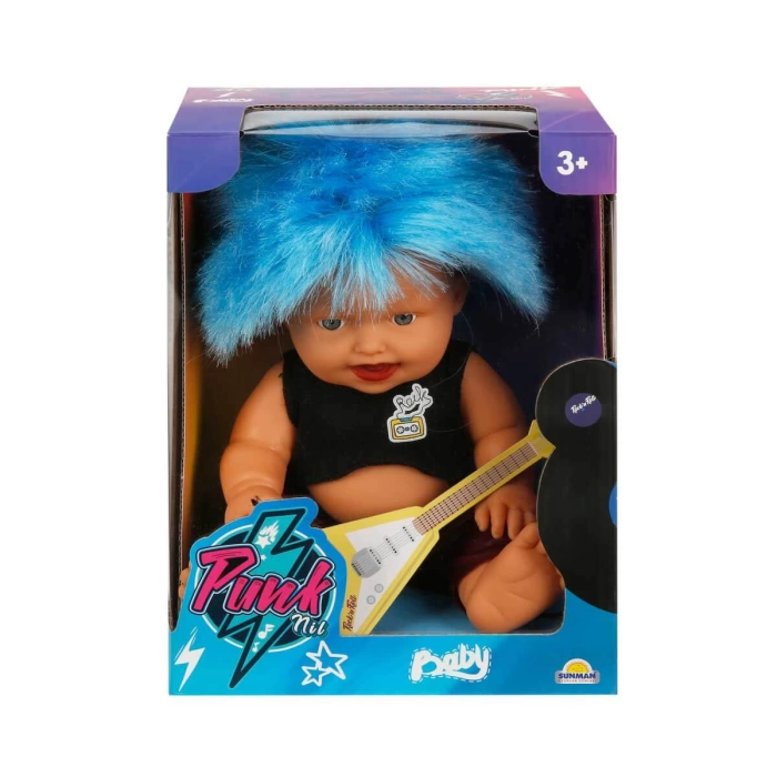 Punk Nil Bebek 23 cm. 20050 - Mavi Kirpi Saç Gülen Yüz