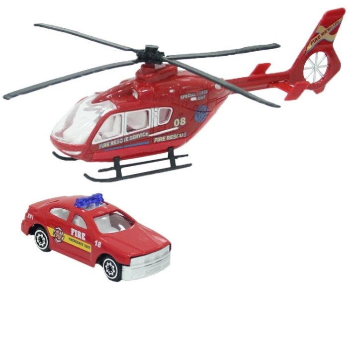 Araba ve Helikopter Seti - Kırmızı