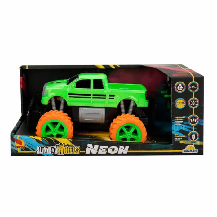 1:18 Uzaktan Kumandalı Neon Jumbo Weels USB Şarjlı Araba 26 cm. - Yeşil Pickup