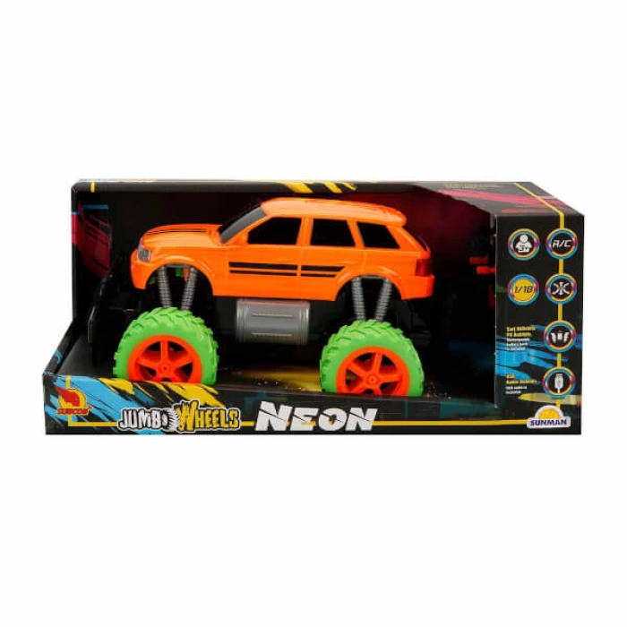 1:18 Uzaktan Kumandalı Neon Jumbo Weels USB Şarjlı Araba 26 cm. - Turuncu Jeep