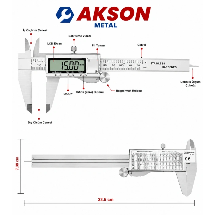 150 mm Dijital Kumpas Metal Kasa Paslanmaz Çelik