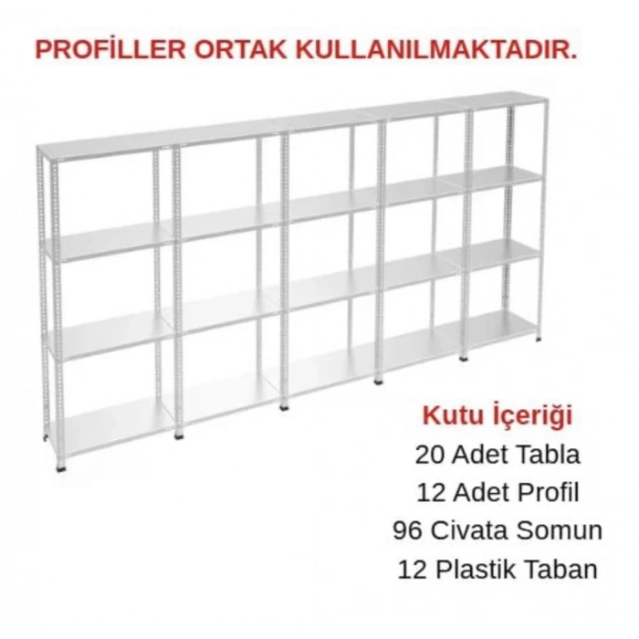 4 Katlı 5li Galvaniz Çelik Raf