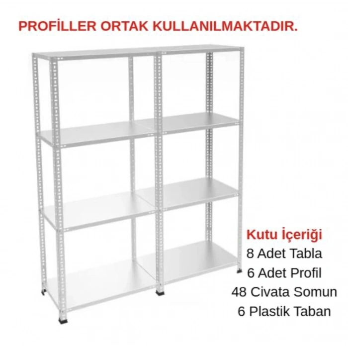 4 Katlı Duble Galvaniz Çelik Raf