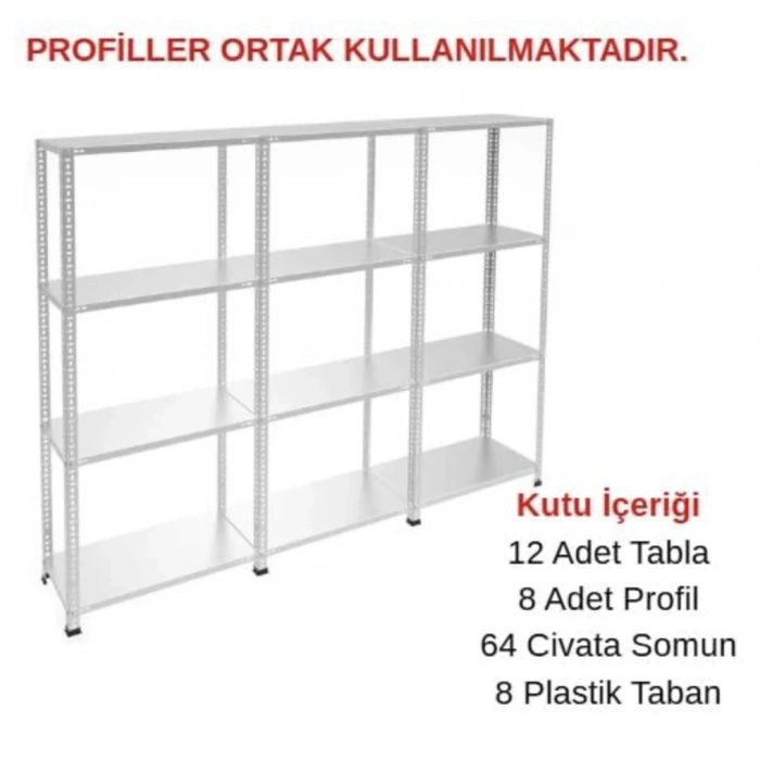 4 Katlı 3lü Galvaniz Çelik Raf
