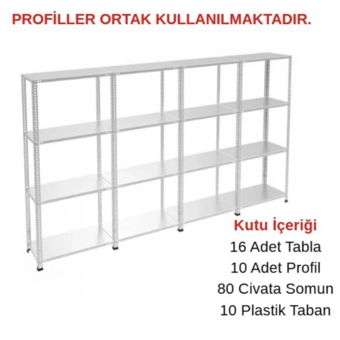 4 Katlı 4lü Galvaniz Çelik Raf