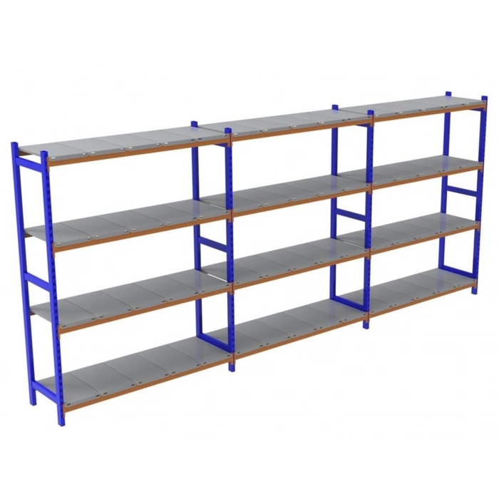 4 Katlı 3lü Depo Rafı - 300-350 Kg Taşıma Kapasiteli Hafif Rack Raf