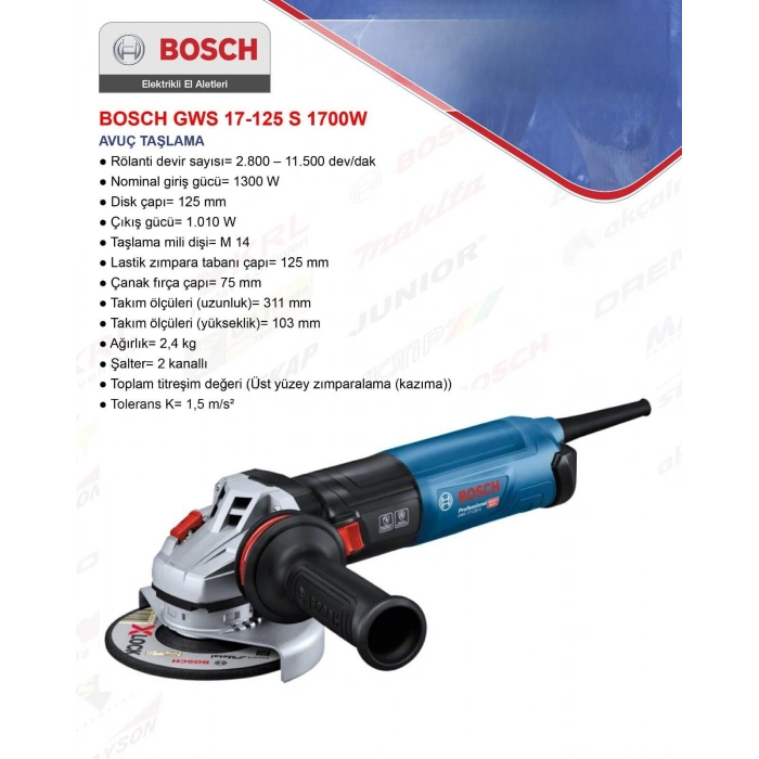BOSCH GWS 17-125 S 1700W / AVUÇ TAŞLAMA