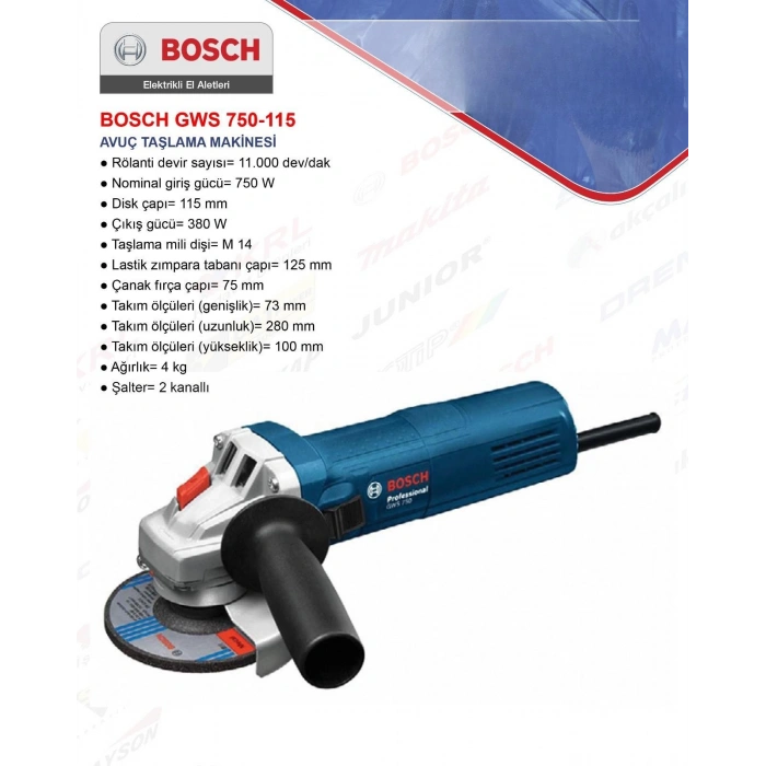 BOSCH GWS 750-115 / AVUÇ TAŞLAMA MAKİNESİ
