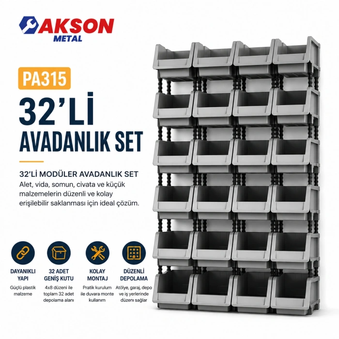 PA315 32’li Avadanlık Seti – Modüler Plastik Kutu Organizer