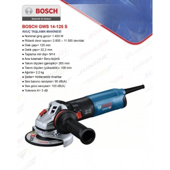 BOSCH GWS 14-125 S AVUÇ TAŞLAMA MAKİNESİ