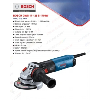 BOSCH GWS 17-125 S 1700W / AVUÇ TAŞLAMA