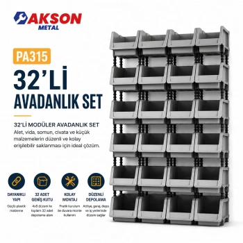 PA315 32’li Avadanlık Seti – Modüler Plastik Kutu Organizer