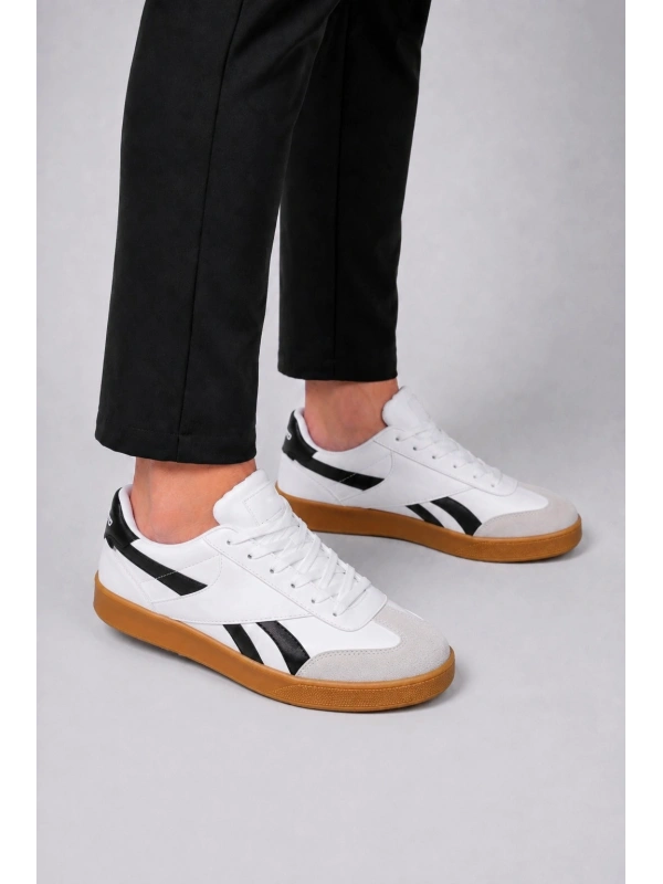 Jetta Erkek Casual Sneaker Kauçuk Taban - Beyaz-Siyah-Taba