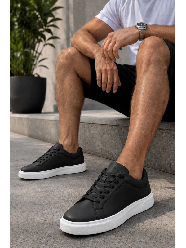 Laviathan Erkek Günlük Bağcıklı Spor Ayakkabı Sneaker Rahat ve Şık Tasarım Siyah-Beyaz