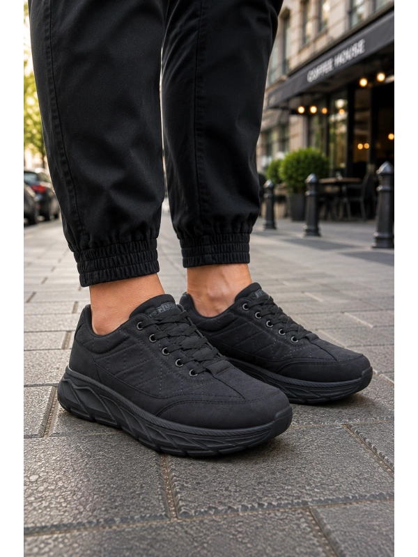 Quantum Erkek Günlük Spor Ayakkabı Rahat Tabanlı Bağcıklı Hafif Casual Sneaker - Siyah