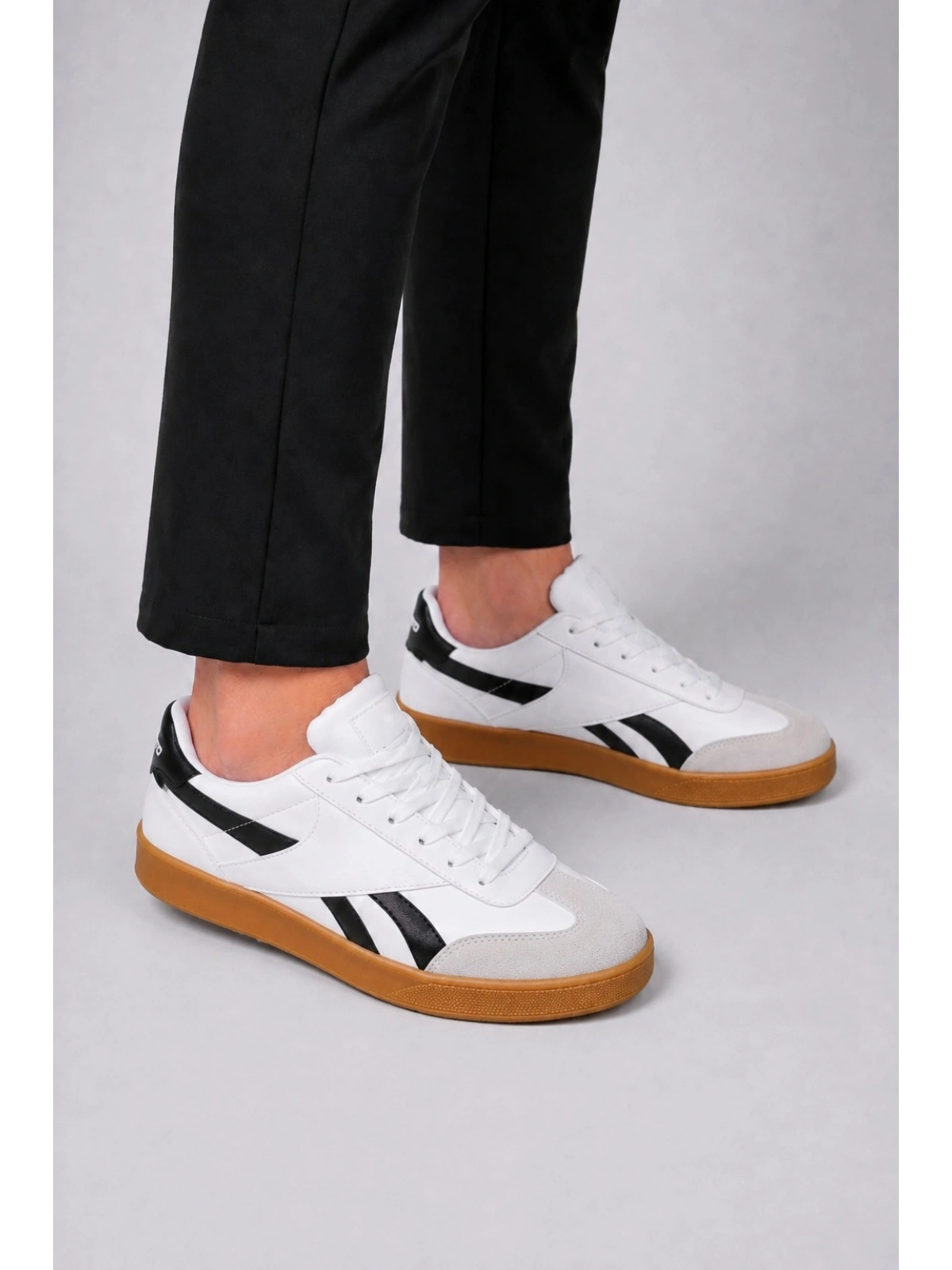 Jetta Erkek Casual Sneaker Kauçuk Taban - Beyaz-Siyah-Taba