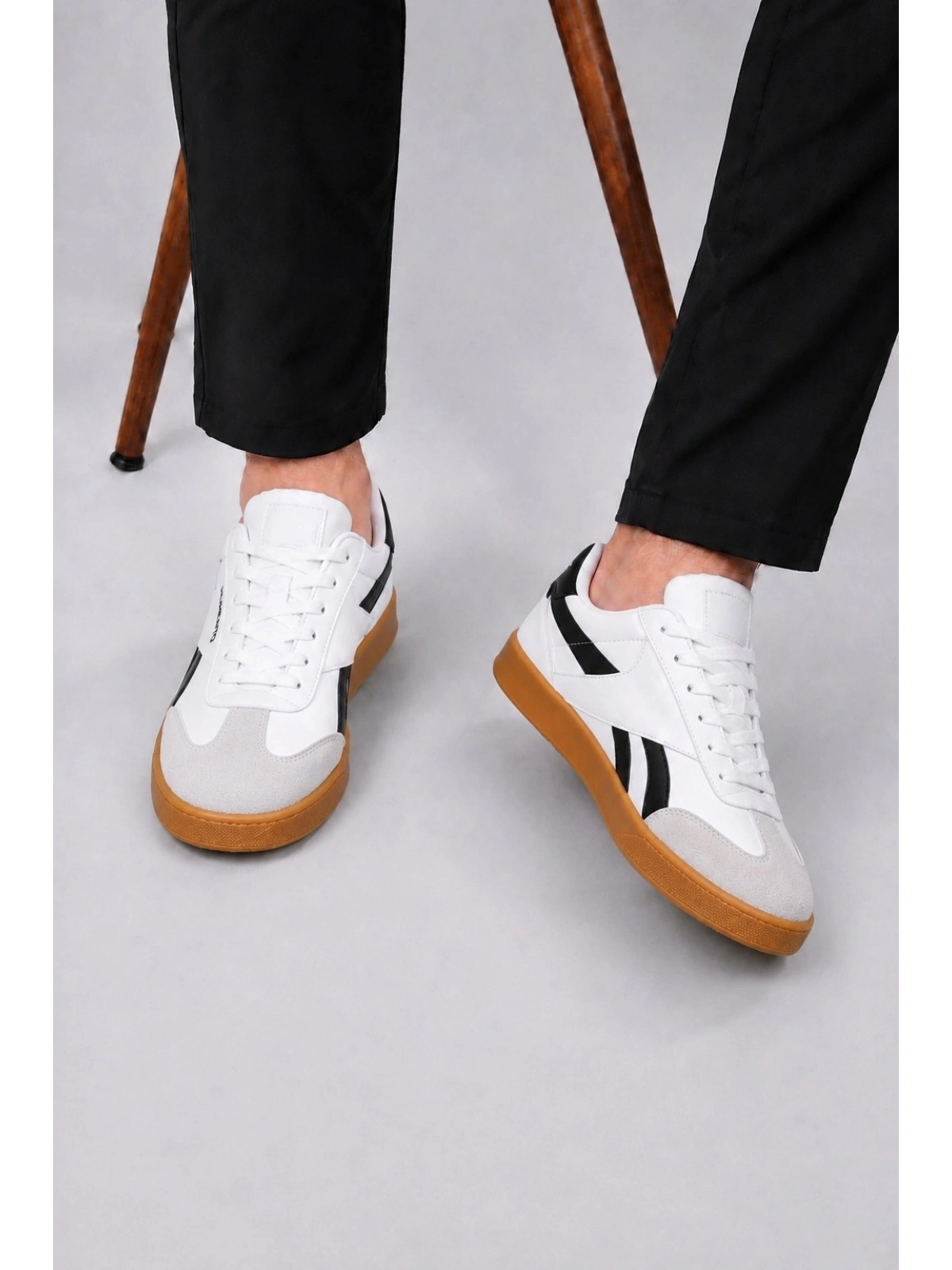 Jetta Erkek Casual Sneaker Kauçuk Taban - Beyaz-Siyah-Taba