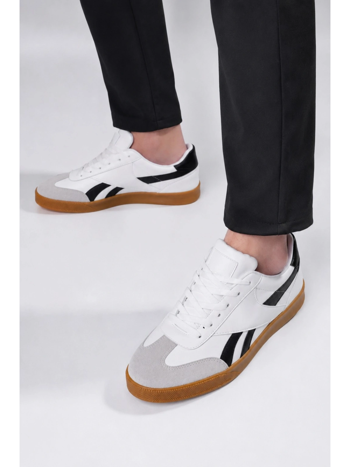 Jetta Erkek Casual Sneaker Kauçuk Taban - Beyaz-Siyah-Taba