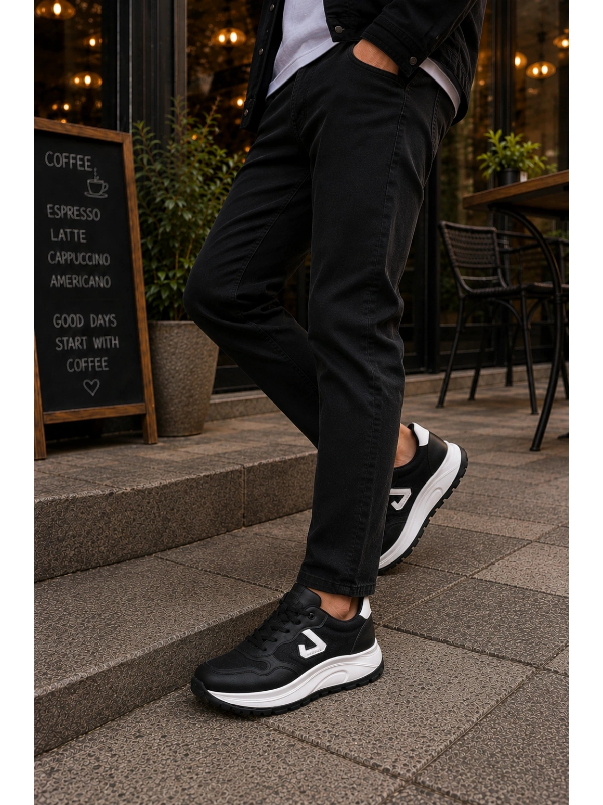 Mamba Erkek Günlük Spor Ayakkabı Bağcıklı Rahat Tabanlı Casual Sneaker Siyah-Beyaz