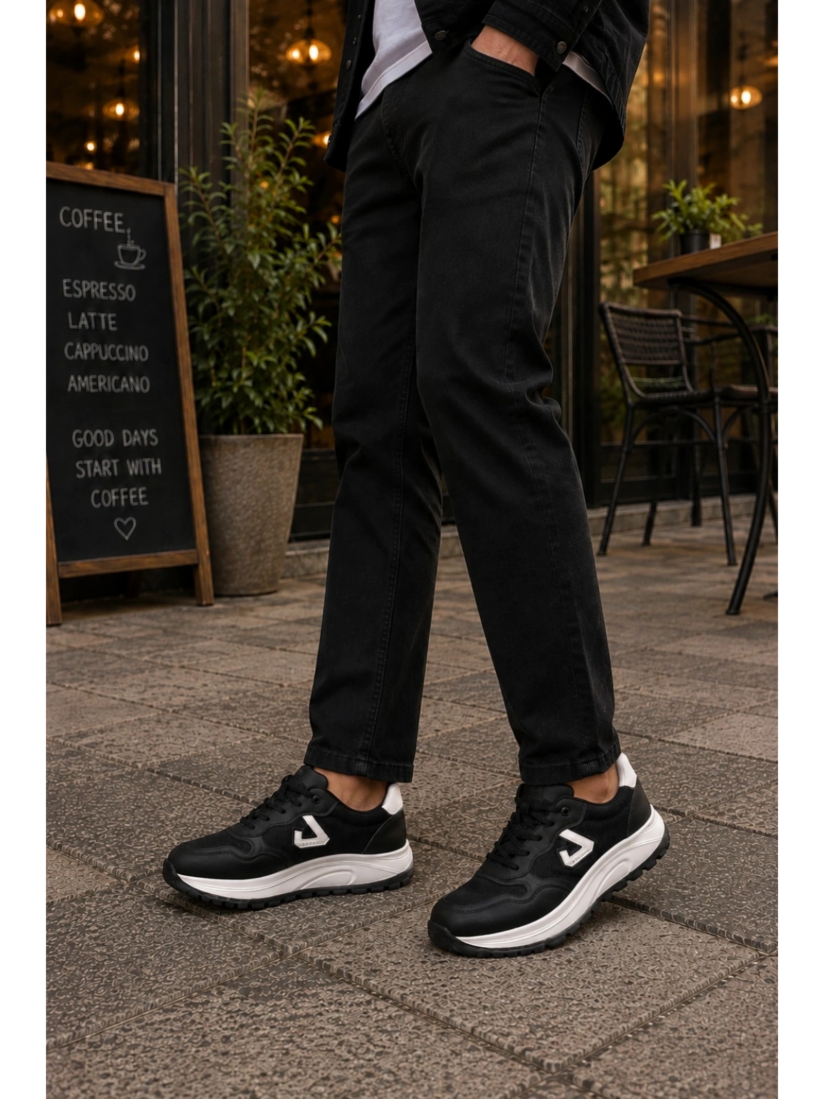 Mamba Erkek Günlük Spor Ayakkabı Bağcıklı Rahat Tabanlı Casual Sneaker Siyah-Beyaz