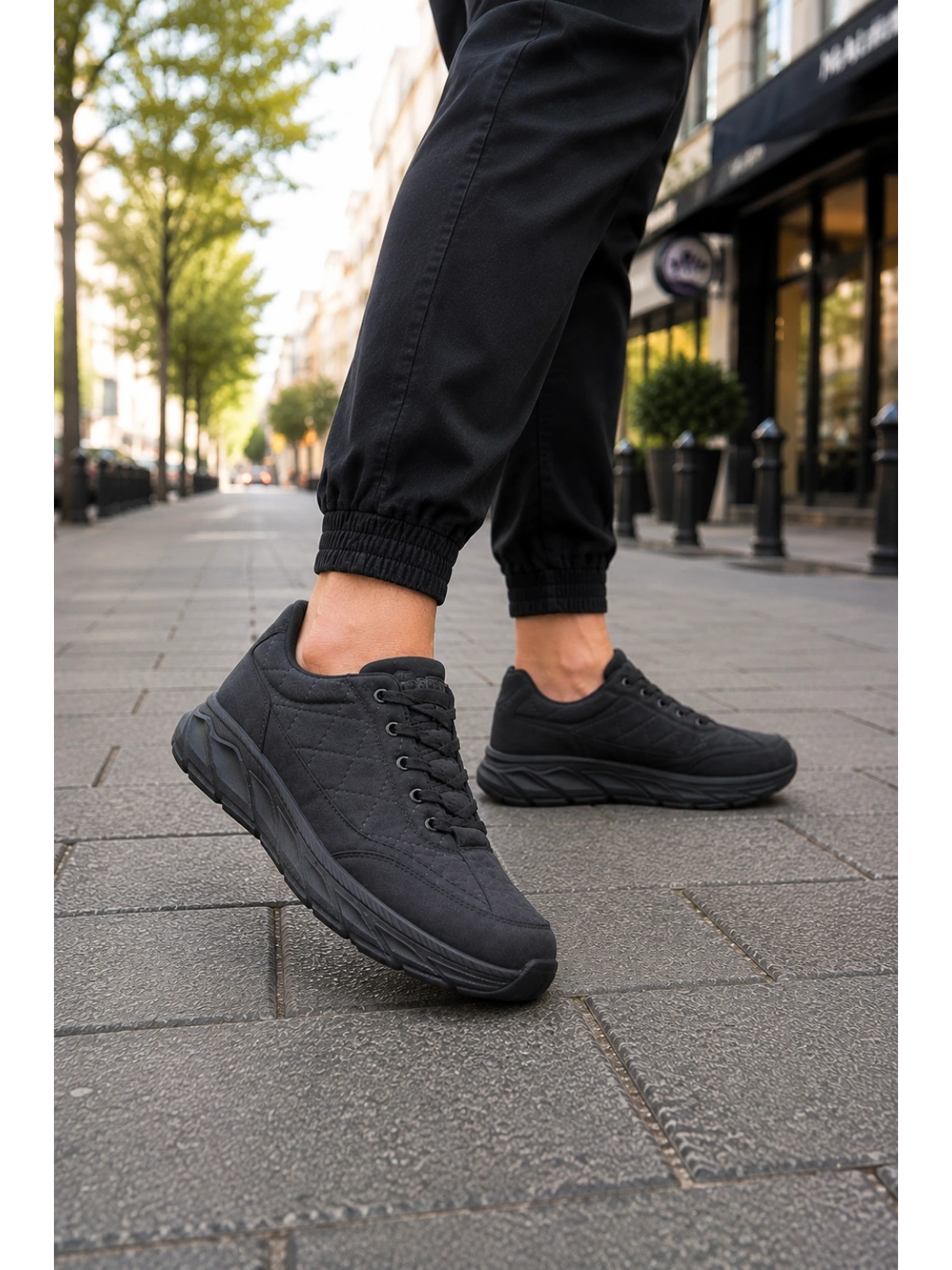 Quantum Erkek Günlük Spor Ayakkabı Rahat Tabanlı Bağcıklı Hafif Casual Sneaker - Siyah