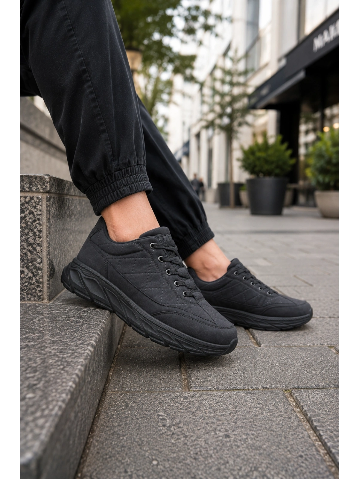 Quantum Erkek Günlük Spor Ayakkabı Rahat Tabanlı Bağcıklı Hafif Casual Sneaker - Siyah