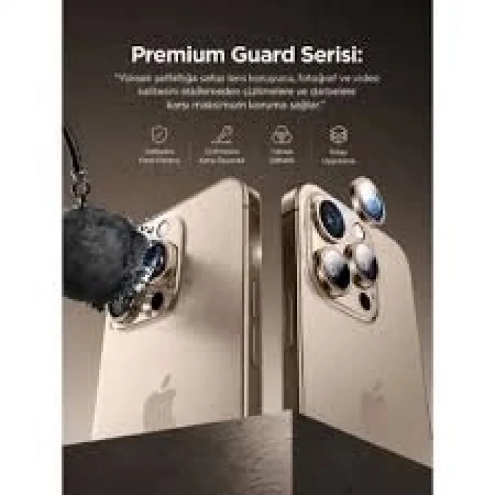 Crocus Aluminum Fit iPhone 16 Pro / 16 Pro Max Kamera Lens Koruyucu Titanyum Gri