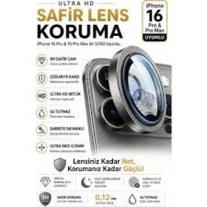 Crocus Aluminum Fit iPhone 16 Pro / 16 Pro Max Kamera Lens Koruyucu Titanyum Gri