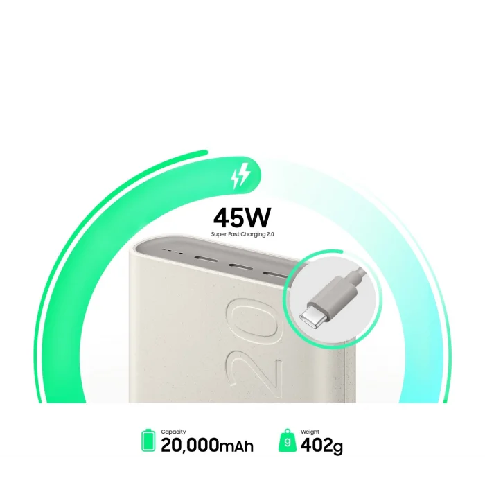 Samsung EB-P4520XUEGWW 20.000 mAh 45 W Süper Hızlı Powerbank Bej