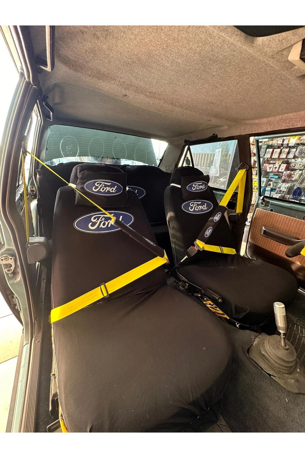 Ford Baskılı Oto Servis Kılıfı, Kemer Pedi, Yastık Takımı Ford Siyah